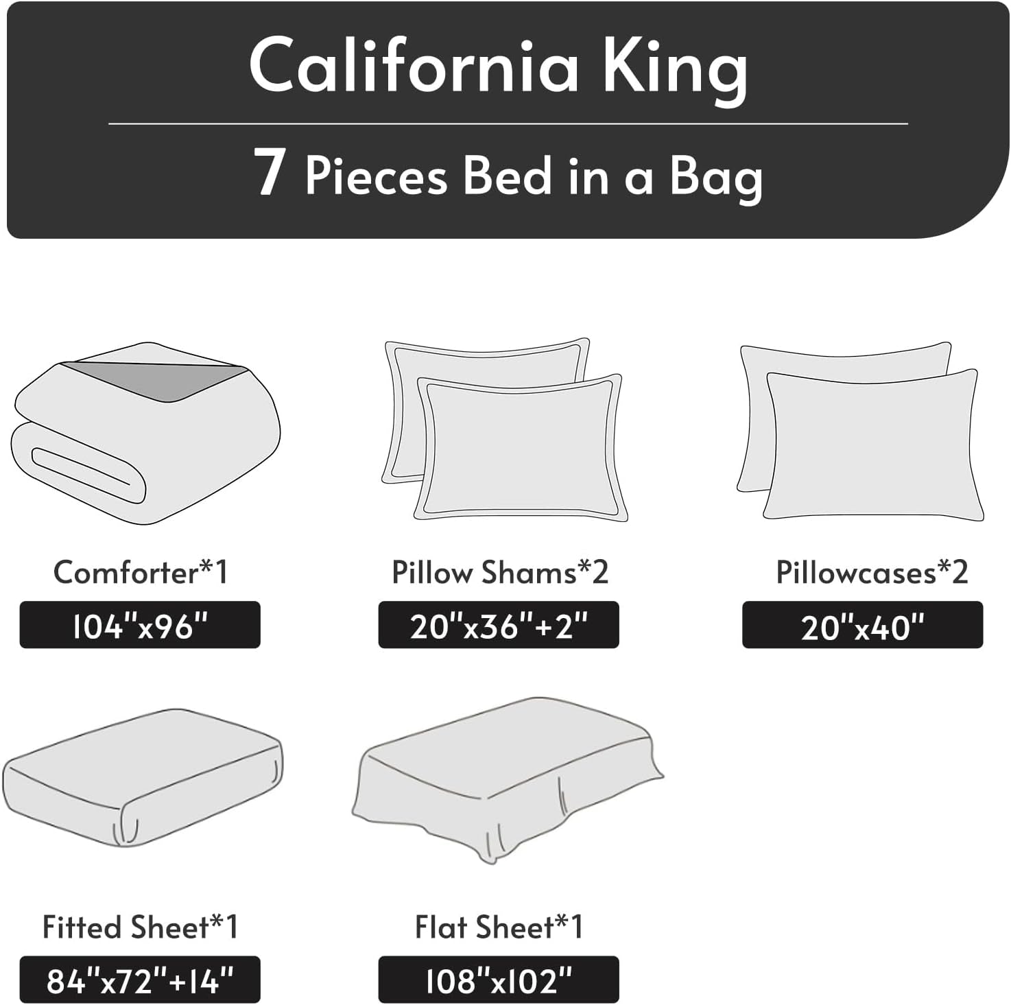7 Pieces California King Comforter Set, Reversible Bed in a Bag Cal King Size, All Season Bedding Set with Comforter, Flat Sheet, Fitted Sheet, Pillowcases & Shams, Dark Green & Light Green