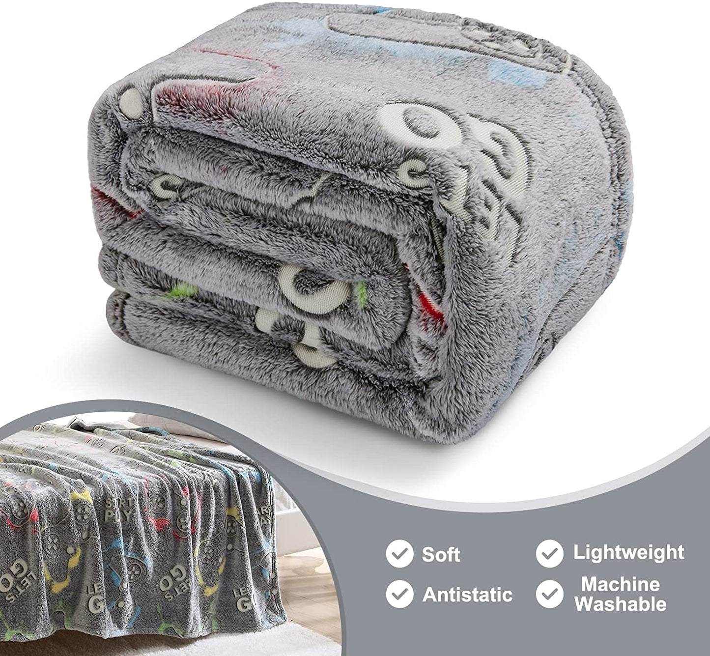 Glow in the Dark Gaming Blanket, Grey 50"X60"