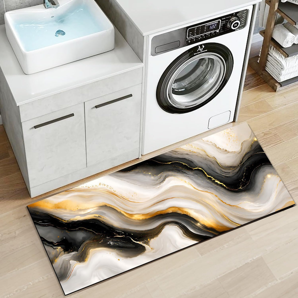 Black Gold Marble Kitchen Mat, Cushioned anti Fatigue Non Slip Rug