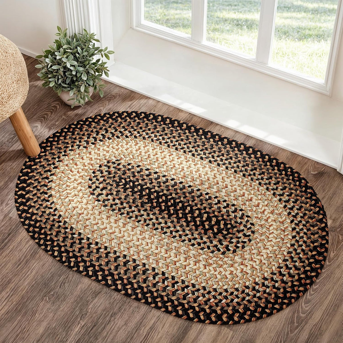 Eastend EL83 Charcoal 2' X 3' Oval - Braided Area Rug, Home Decor, Floor Mat or Bedroom Rug - Easy Care, Ideal for High Traffic Areas in Hallway and Living Room - Made in USA