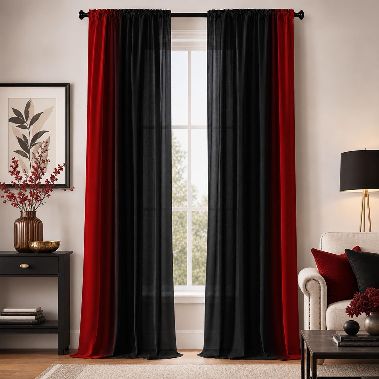 Black and Red Ombre Curtains 84 Inches Length,2 Panels,52 Inches Wide
