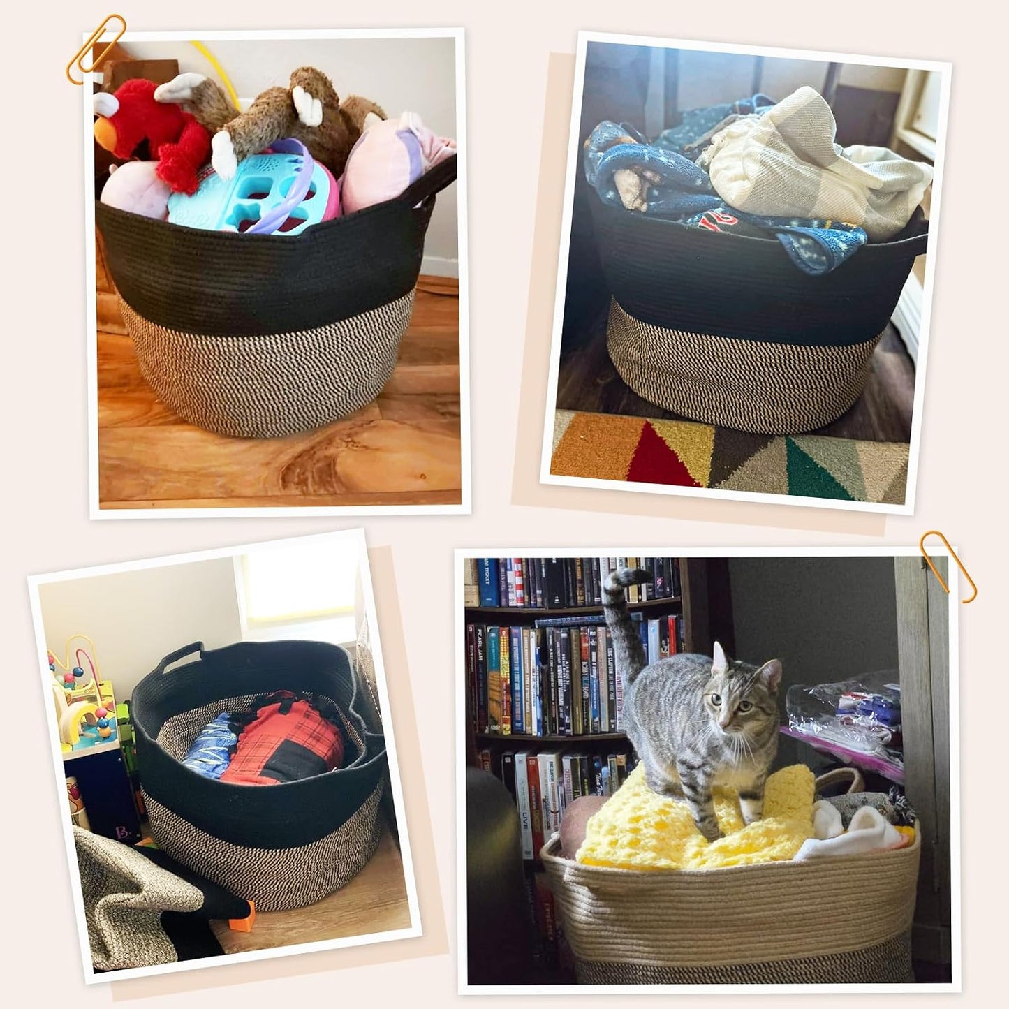 Woven Rope Blanket Basket Living Room Mix Black, Xxx large 90L