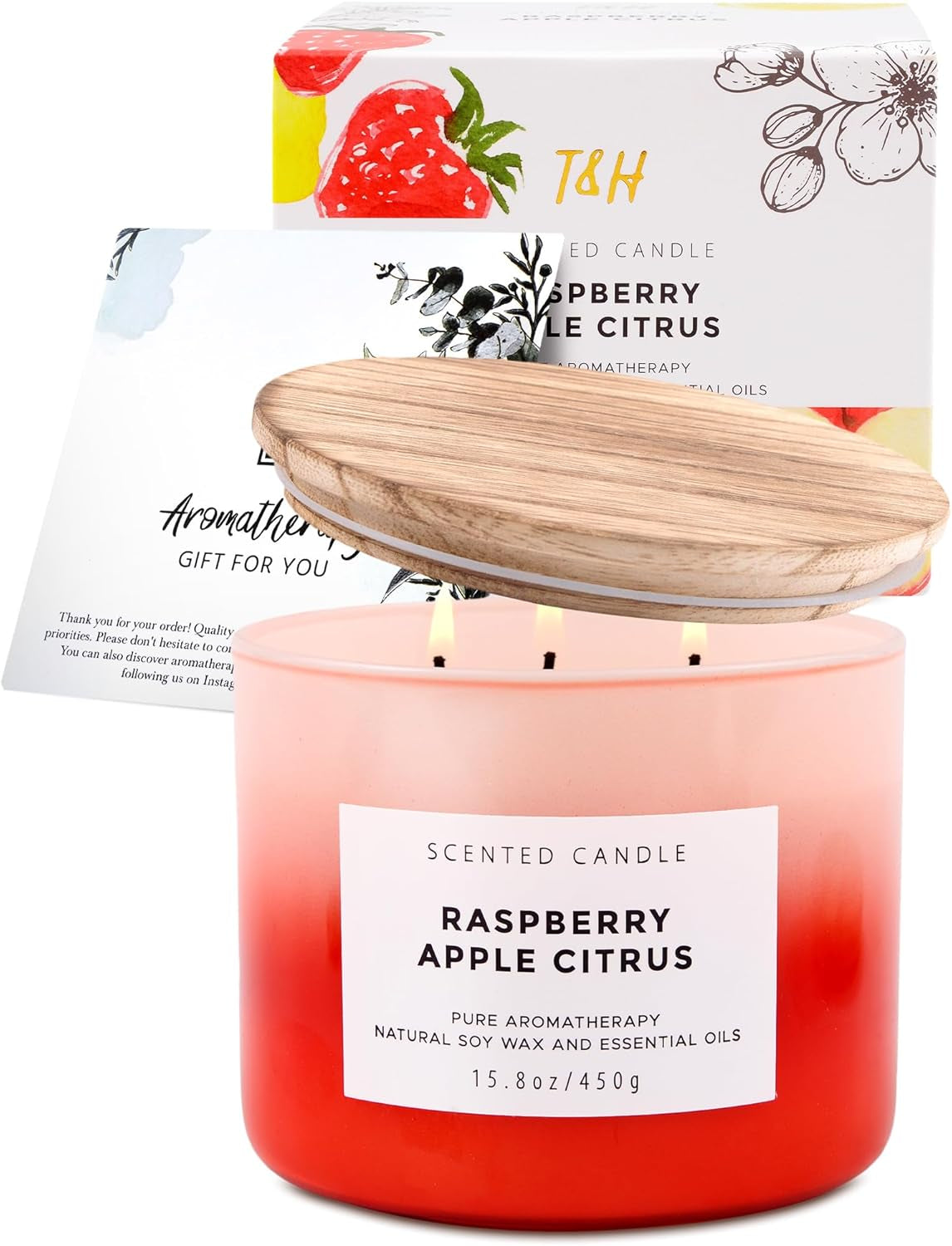 Raspberry Apple Citrus Candle | 3 Wick Soy Candle | Spring Scented Candle 15.8 Oz