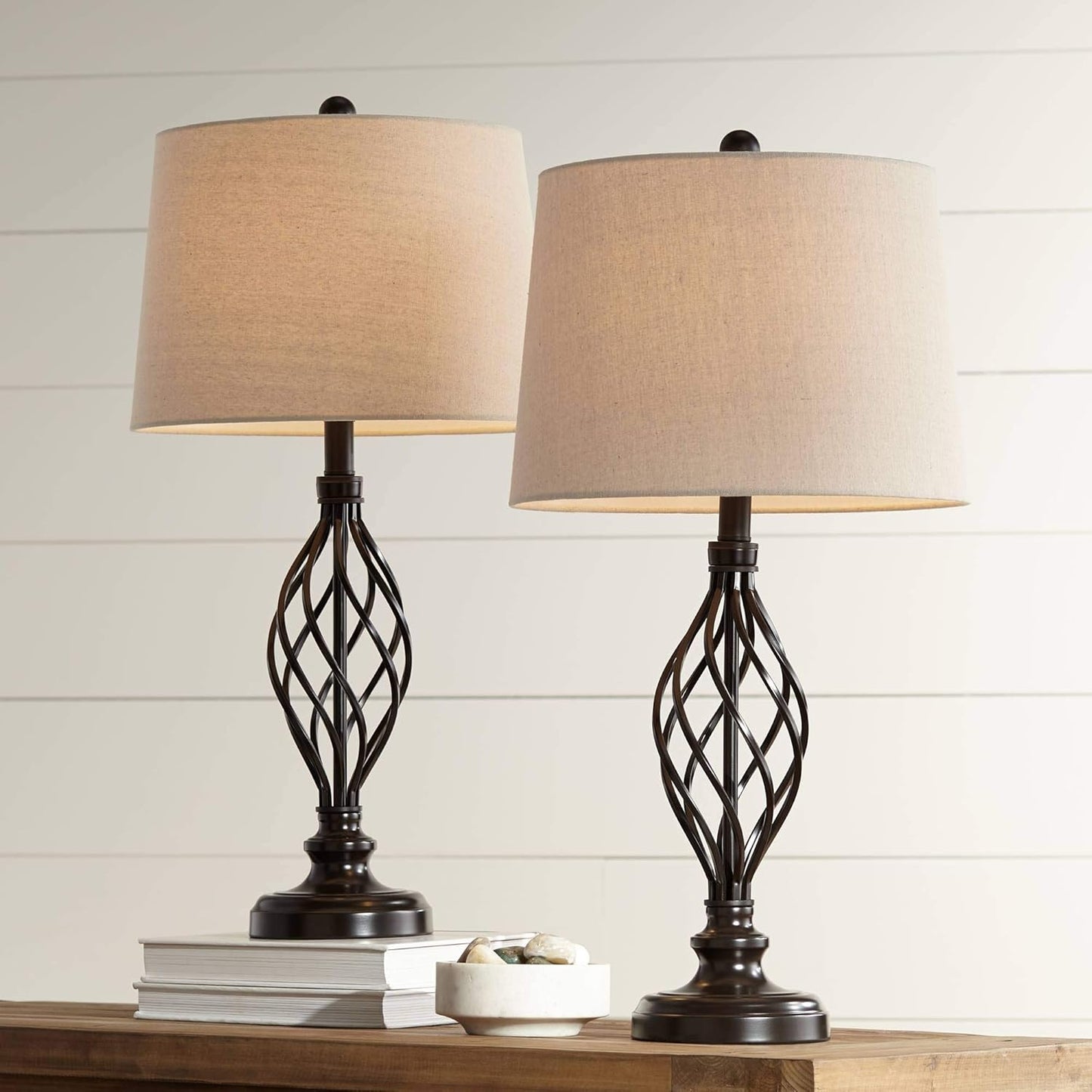 Annie Traditional Rustic Farmhouse Table Lamps 28" Tall Full-Size, Set of 2 Bronze Iron