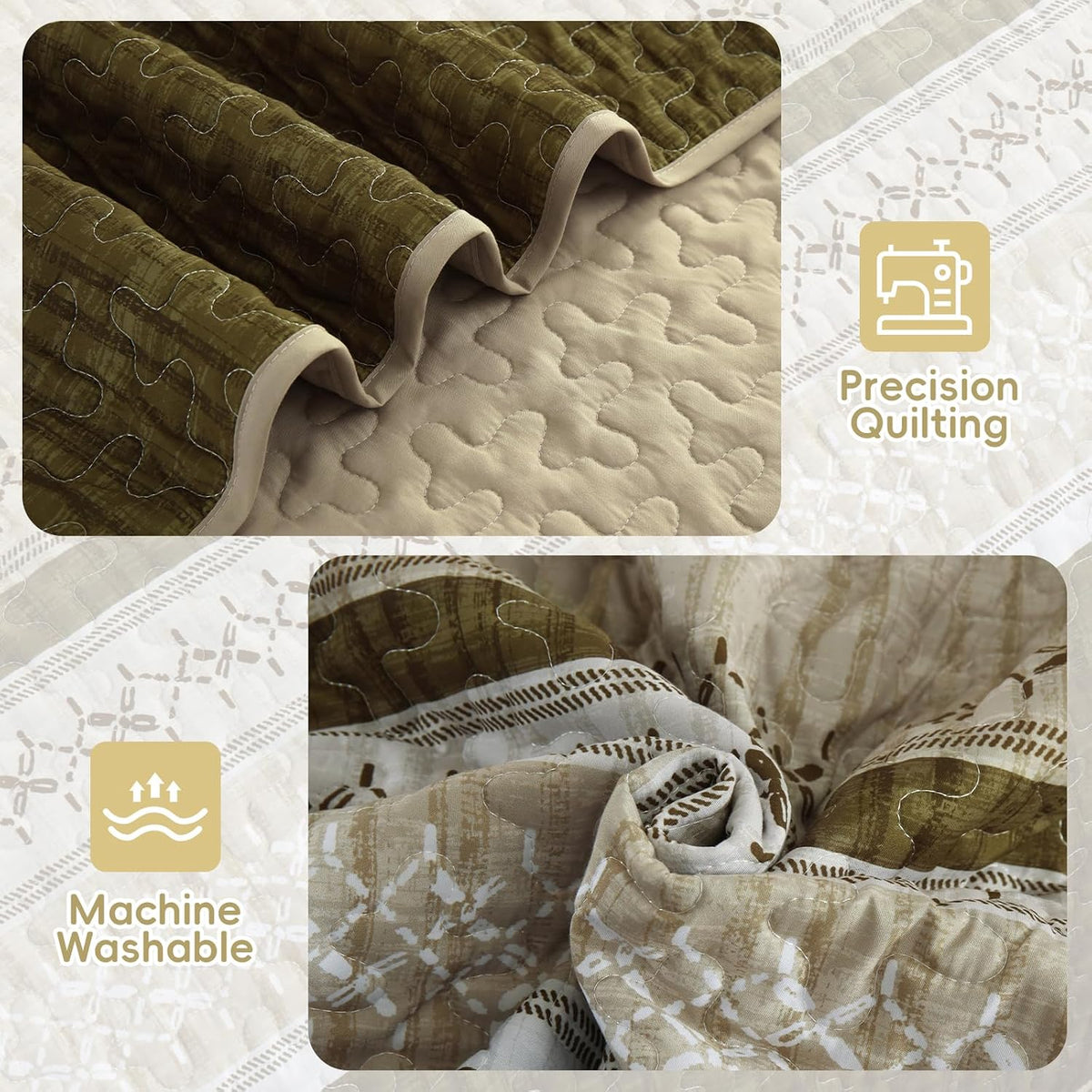Brown California King Quilt Set,Striped Texture Bedspread 3 Pcs