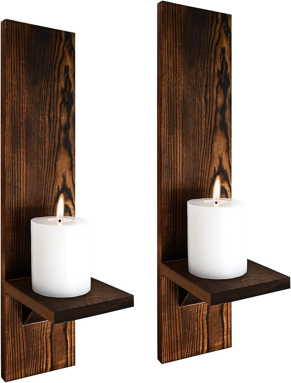 Wall Candle Sconces Set of 2, Decorative Wooden Candle Holder, Brown