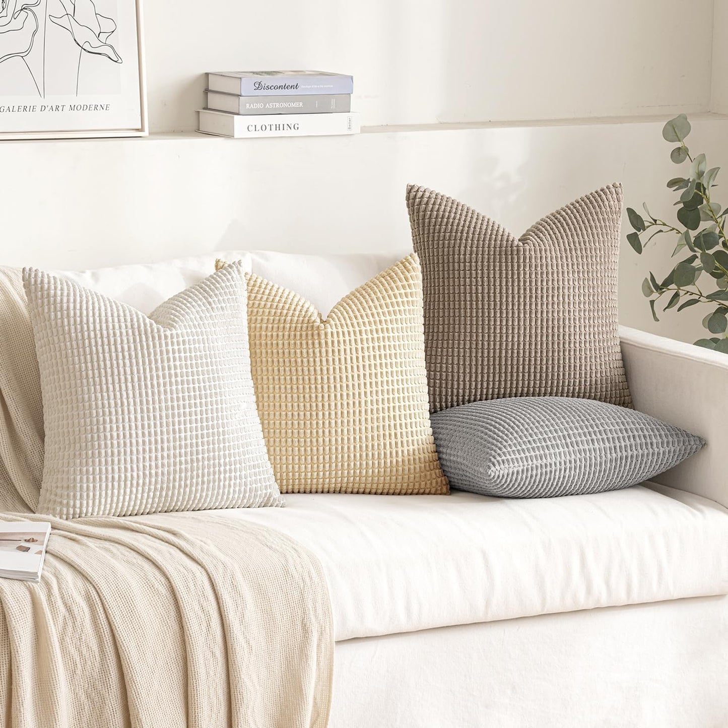 Neutral Harmony Decorative Pillow Covers 20X20 Inch Set of 4