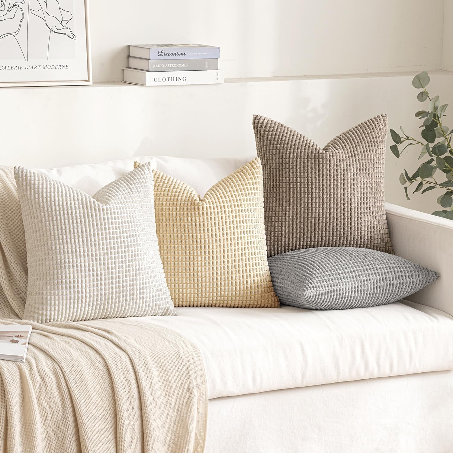 Neutral Harmony Decorative Pillow Covers 20X20 Inch Set of 4