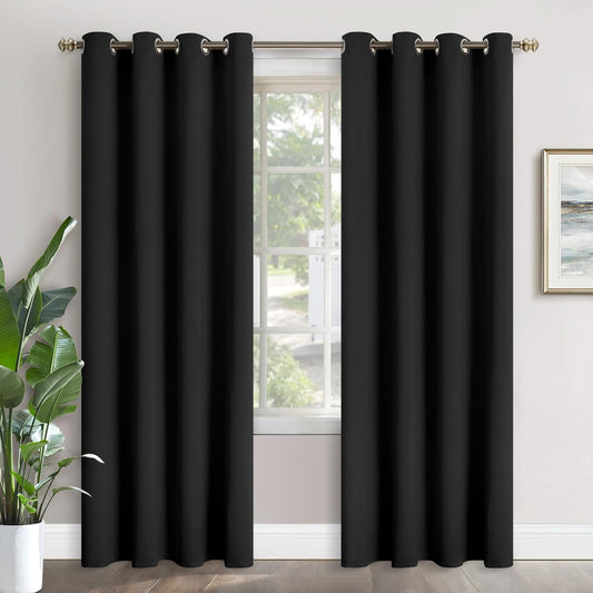 Black Blackout Curtains 84 Inches Long 2 Panels - Thermal Insulated Drapes with Grommet, 52 X 84 Inch