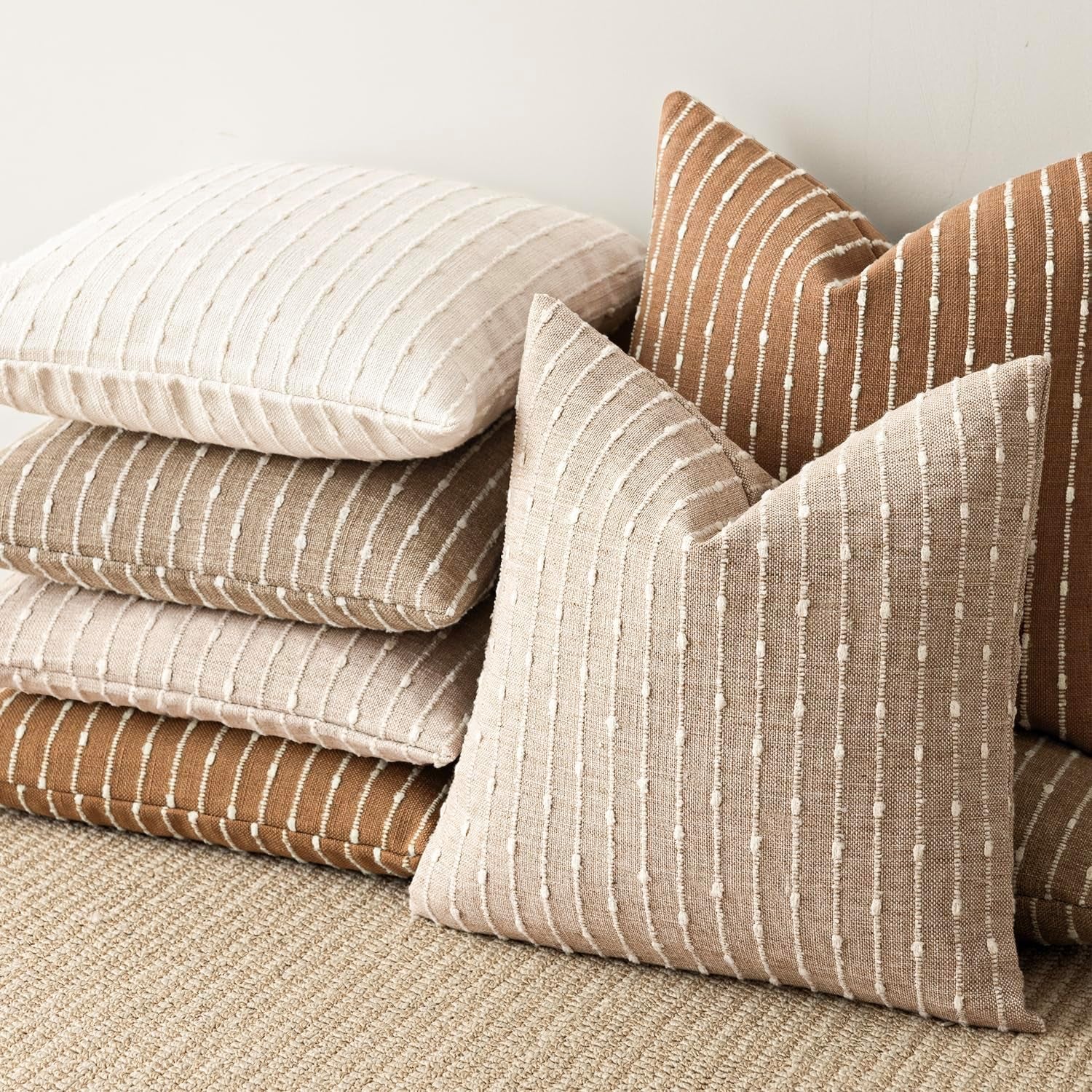 Decorative Striped Boucle Throw Pillow Covers 20X20 Cream White