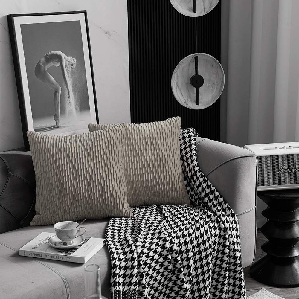 Tan Throw Pillowcases 20X20: 2 Pack Inch Original Striped Velvet Square