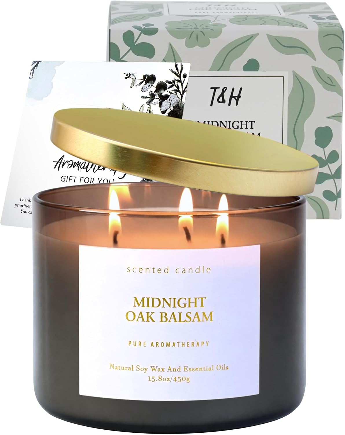 Midnight Oak Balsam 3-Wick Scented Candle, Large Woodsy Soy Candle 15.8 Oz