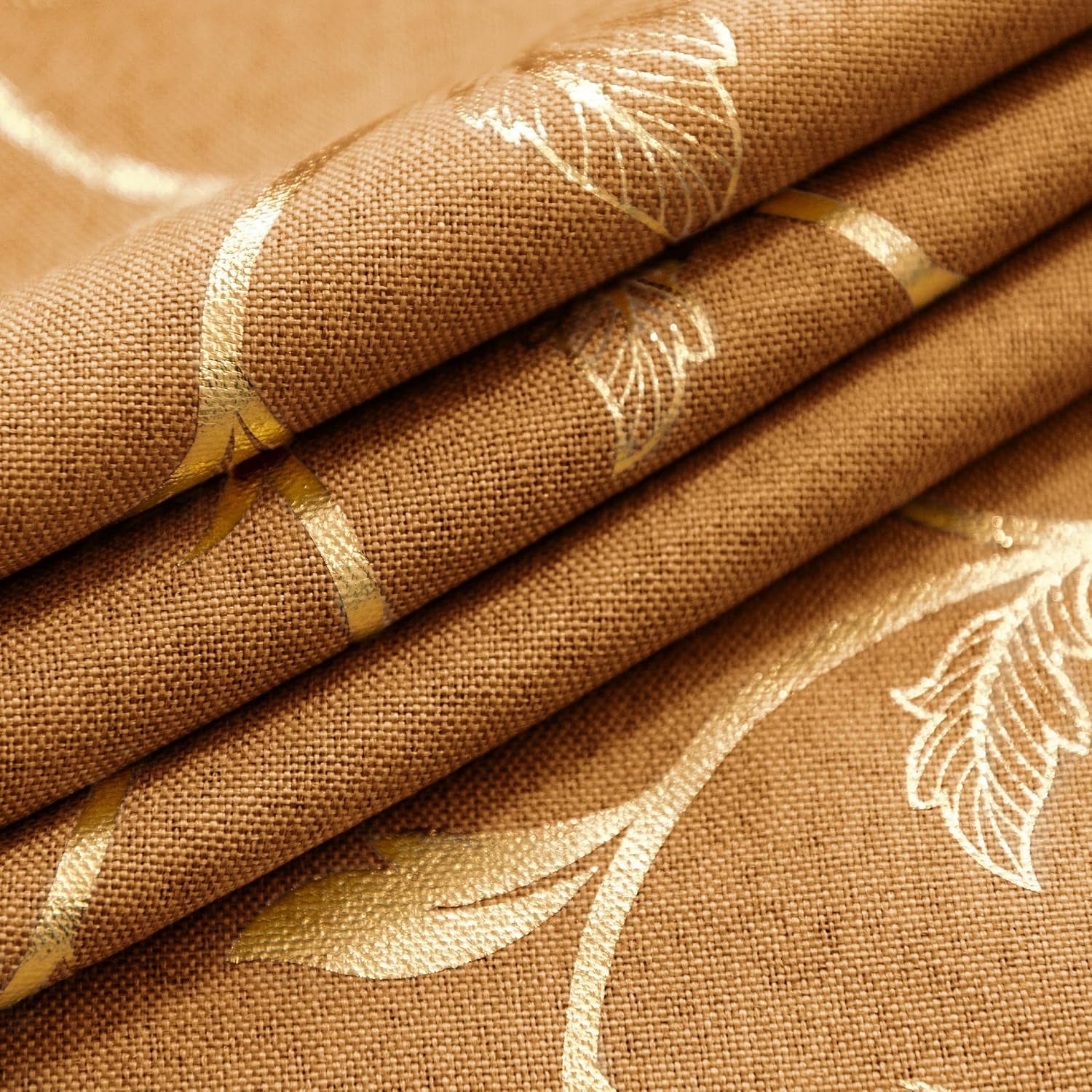 Semi Sheer Curtain 2 Panels Gold Vine Foil Print Floral Textured Linen Blended Voile Window Curtains Light Filtering Sheers Window Treatment Rod Pocket, 52 X 72 Inch, Burnt Orange