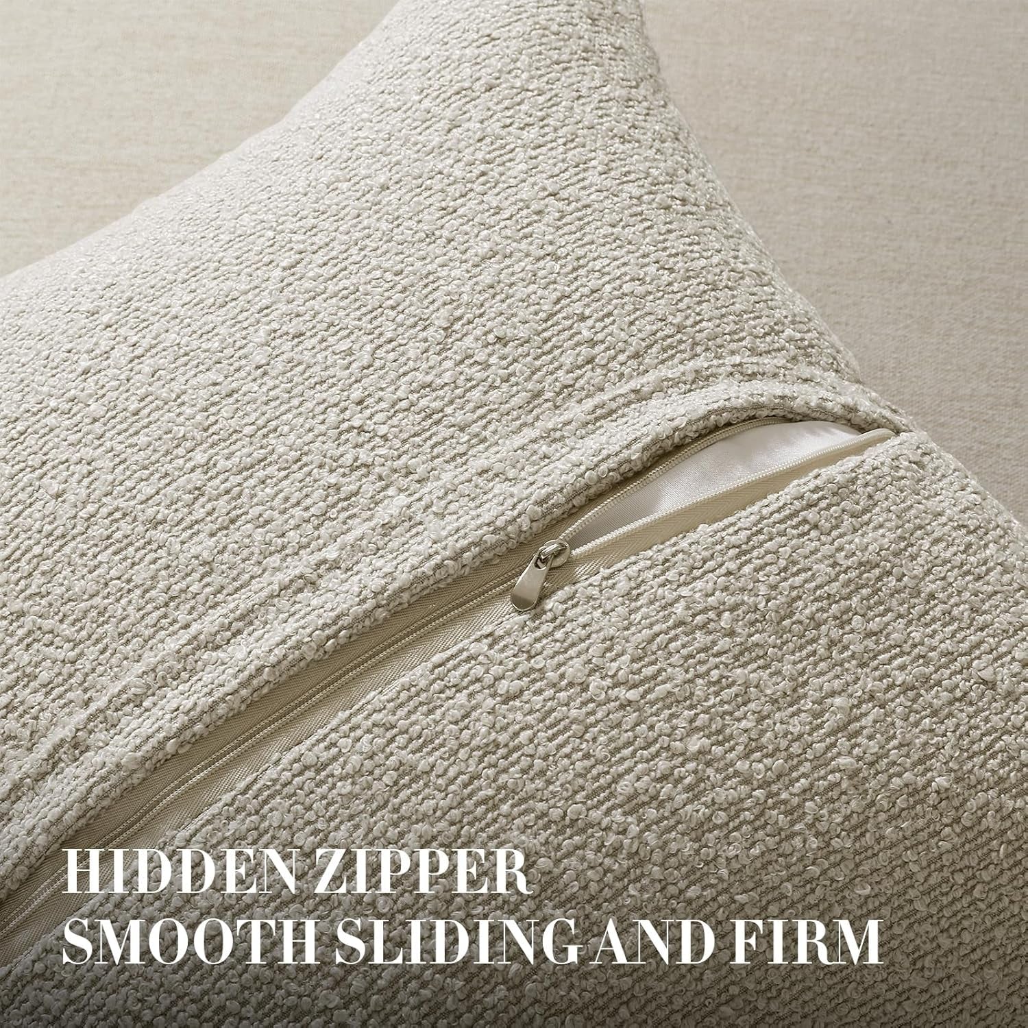 Throw Pillow Covers 20 X 20 Inch, Set of 2, Decorative Soft Solid Boucle Textured Pillow Cover, Beige