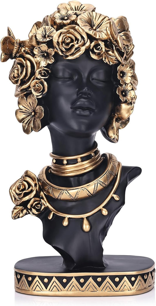African American Woman Bust Statue, Vintage African Figurines and Sculptures, Elegant Art Decor