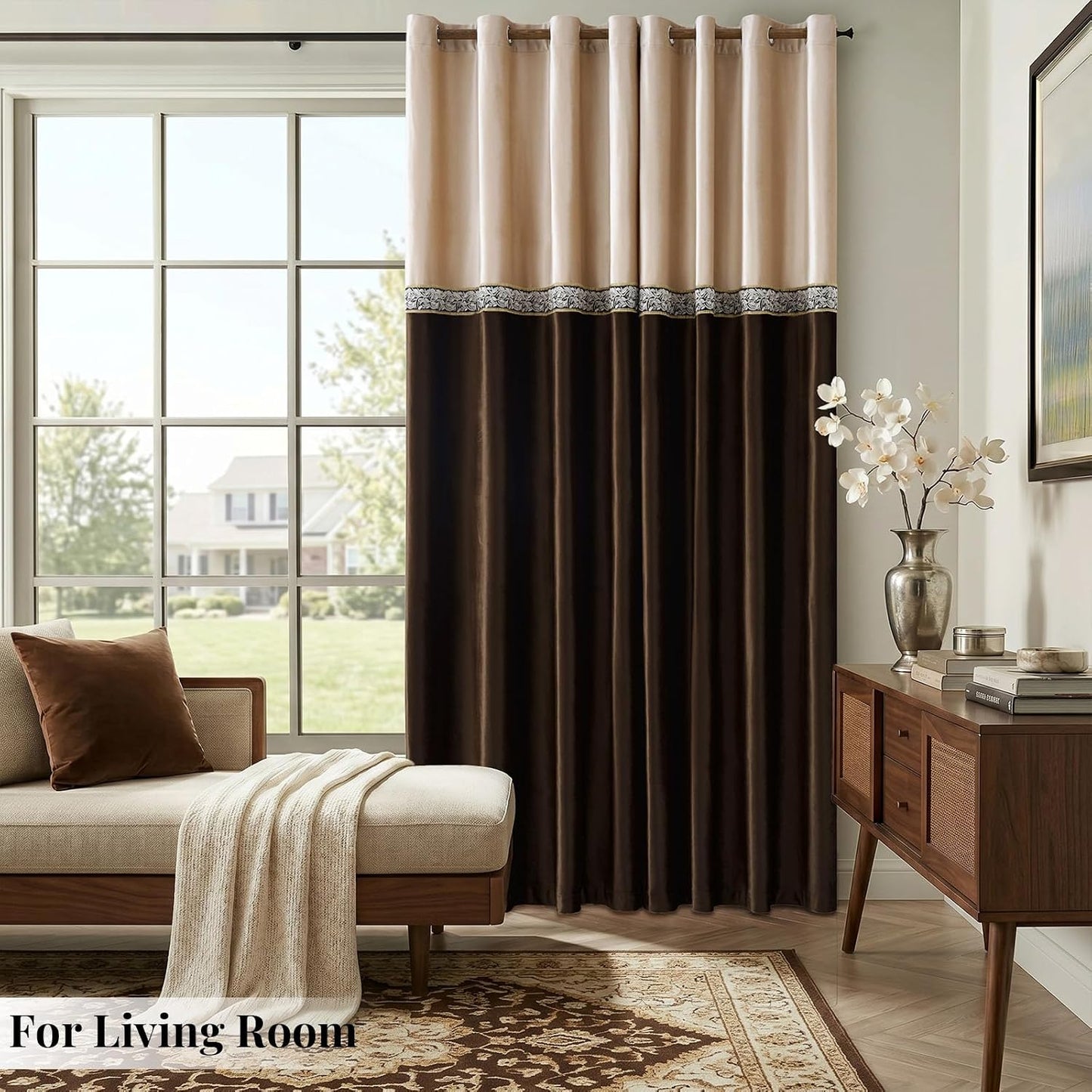 Velvet Curtains 84 Inch for Living Room 2 Panels Champagne Brown