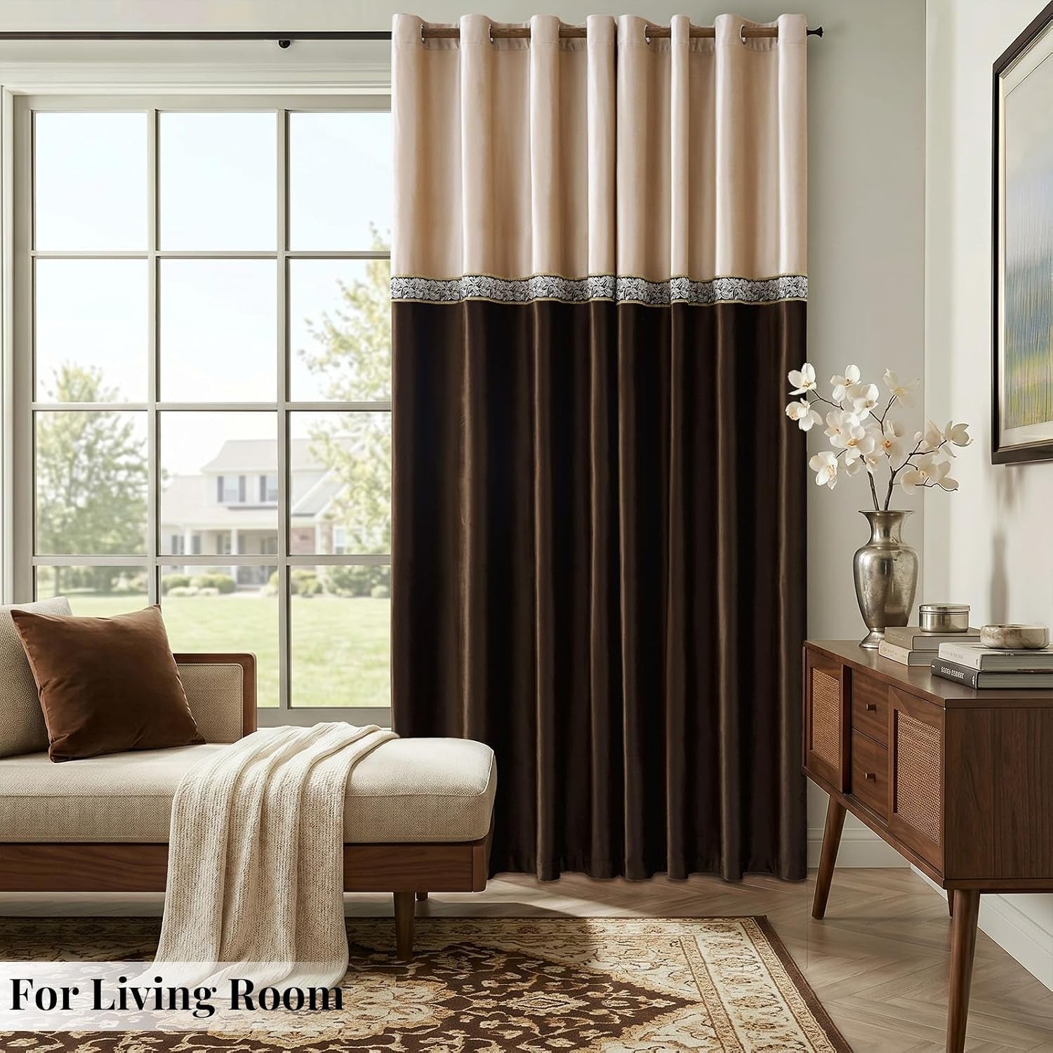 Velvet Curtains 84 Inch for Living Room 2 Panels Champagne Brown