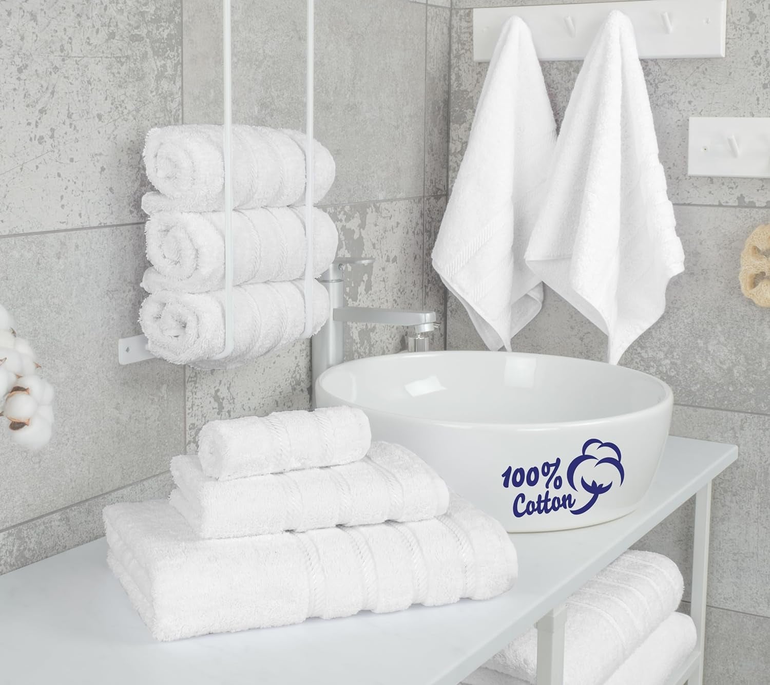 Luxury 6 Piece Towel Set,100% Cotton, White Towel Sets