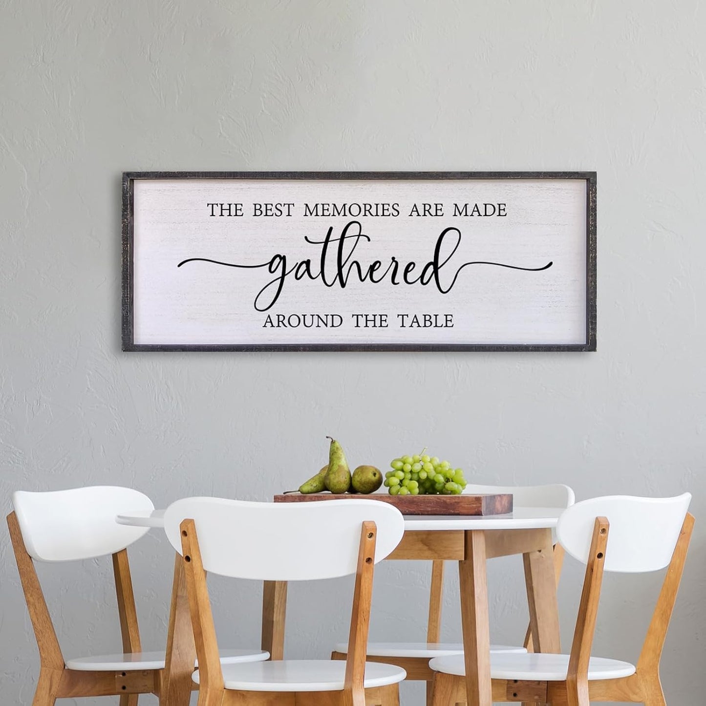 The Best Memories Are Made Gathered around the Table Wall Decor 40"X15" Large Rustic Farmhouse Wood Framed (Black)