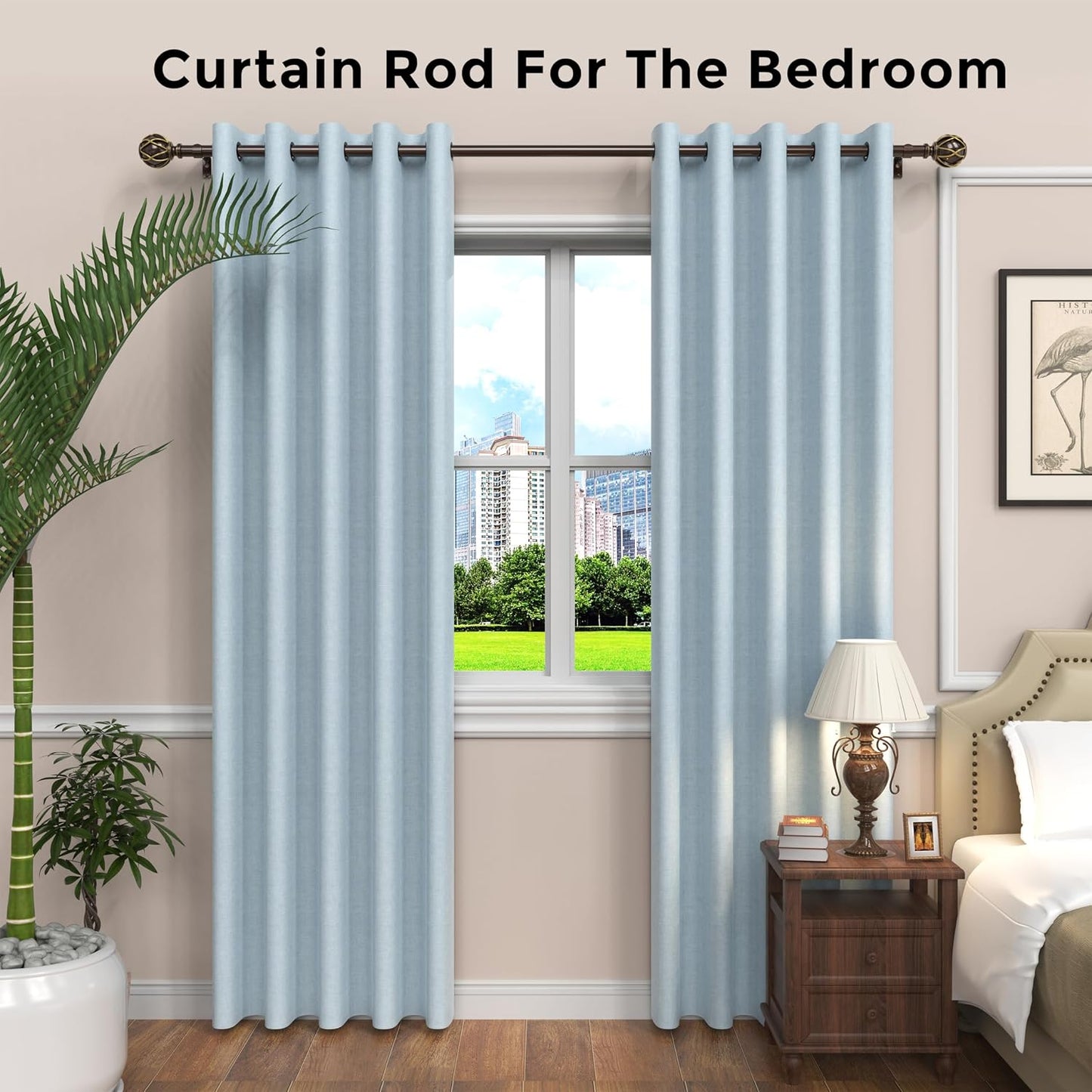 Curtain Rods 18-152 Inch, for Window 144 Inch, Adjustable Length Heavy Duty Diameter 7/8 Inch, Decorative Finials, Bronze