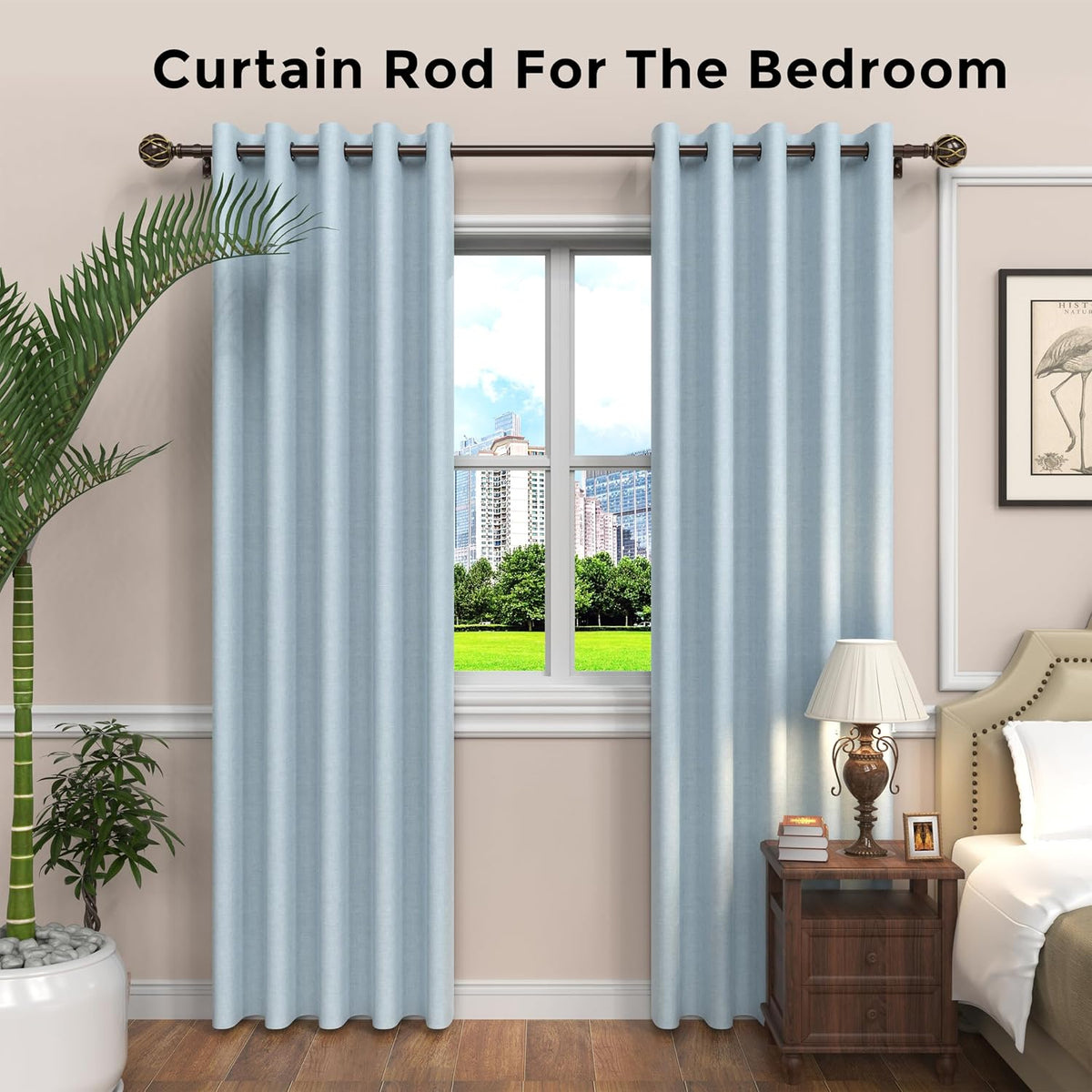 Curtain Rods 18-152 Inch, for Window 144 Inch, Adjustable Length Heavy Duty Diameter 7/8 Inch, Decorative Finials, Bronze