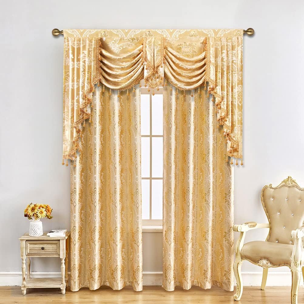 Luxury Gold Curtains, Grommet Top,2 Panels (Damask-Golden, 52" W X 84" L)