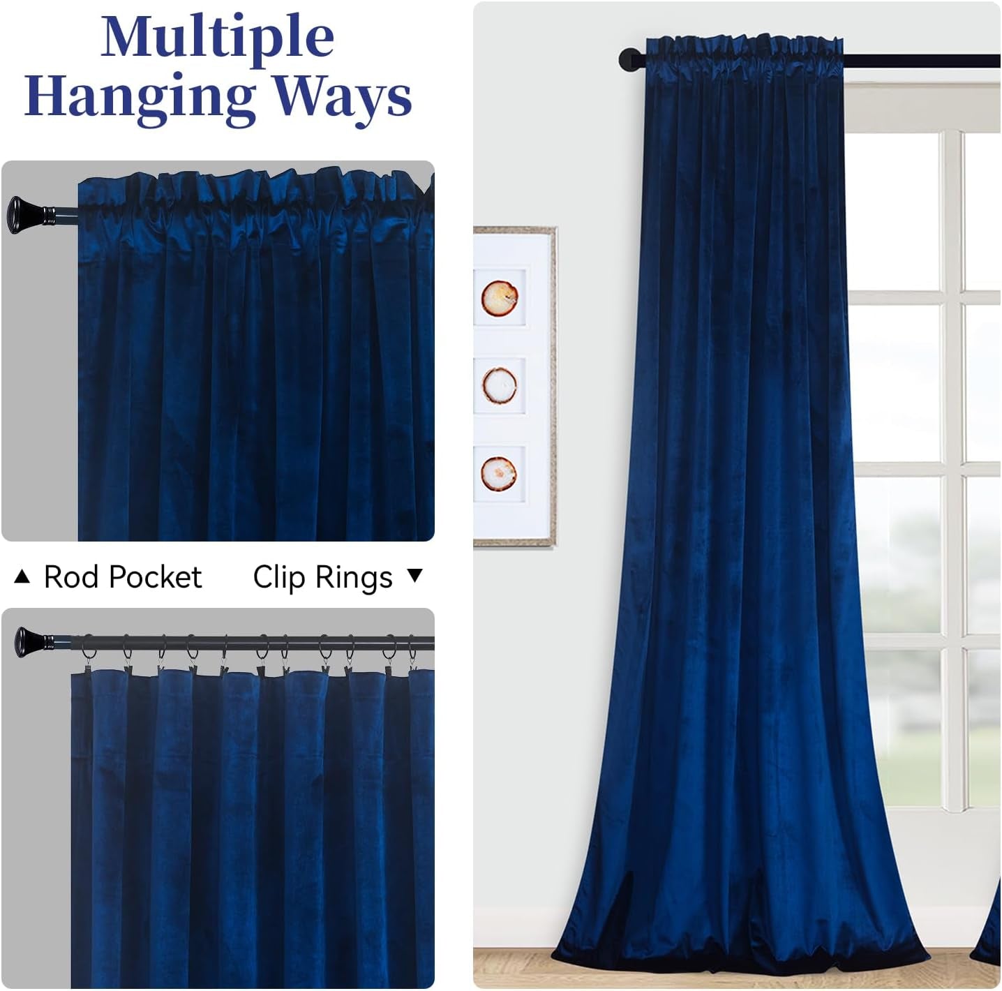 Royal Blue Velvet Curtains W52 X L84 Inches Long, 2 Panels