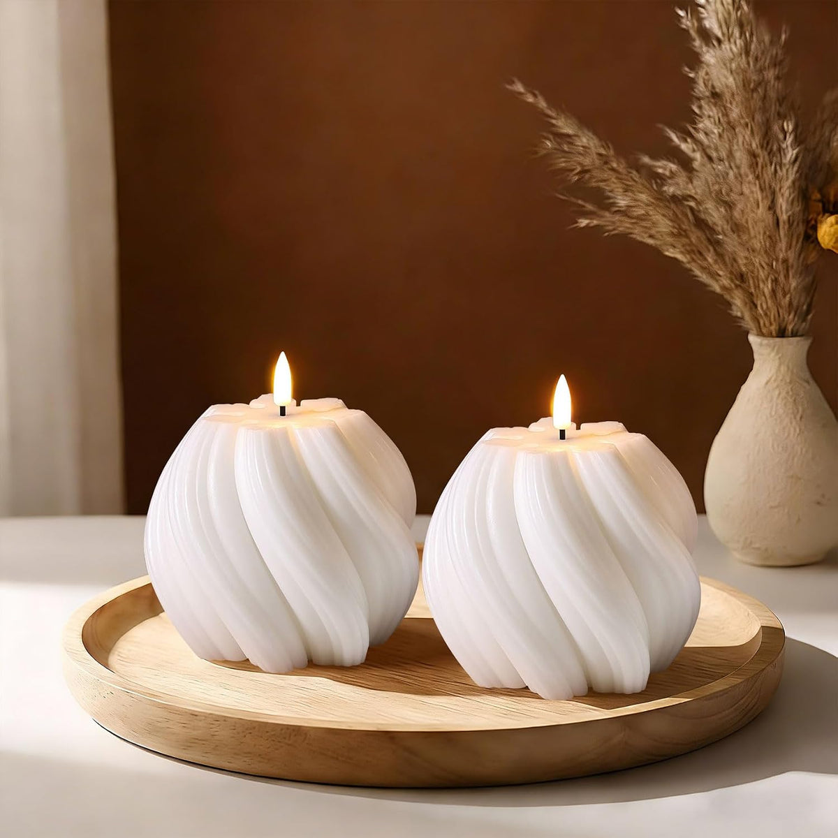 White Swirl Flameless Candle with Remote Timer