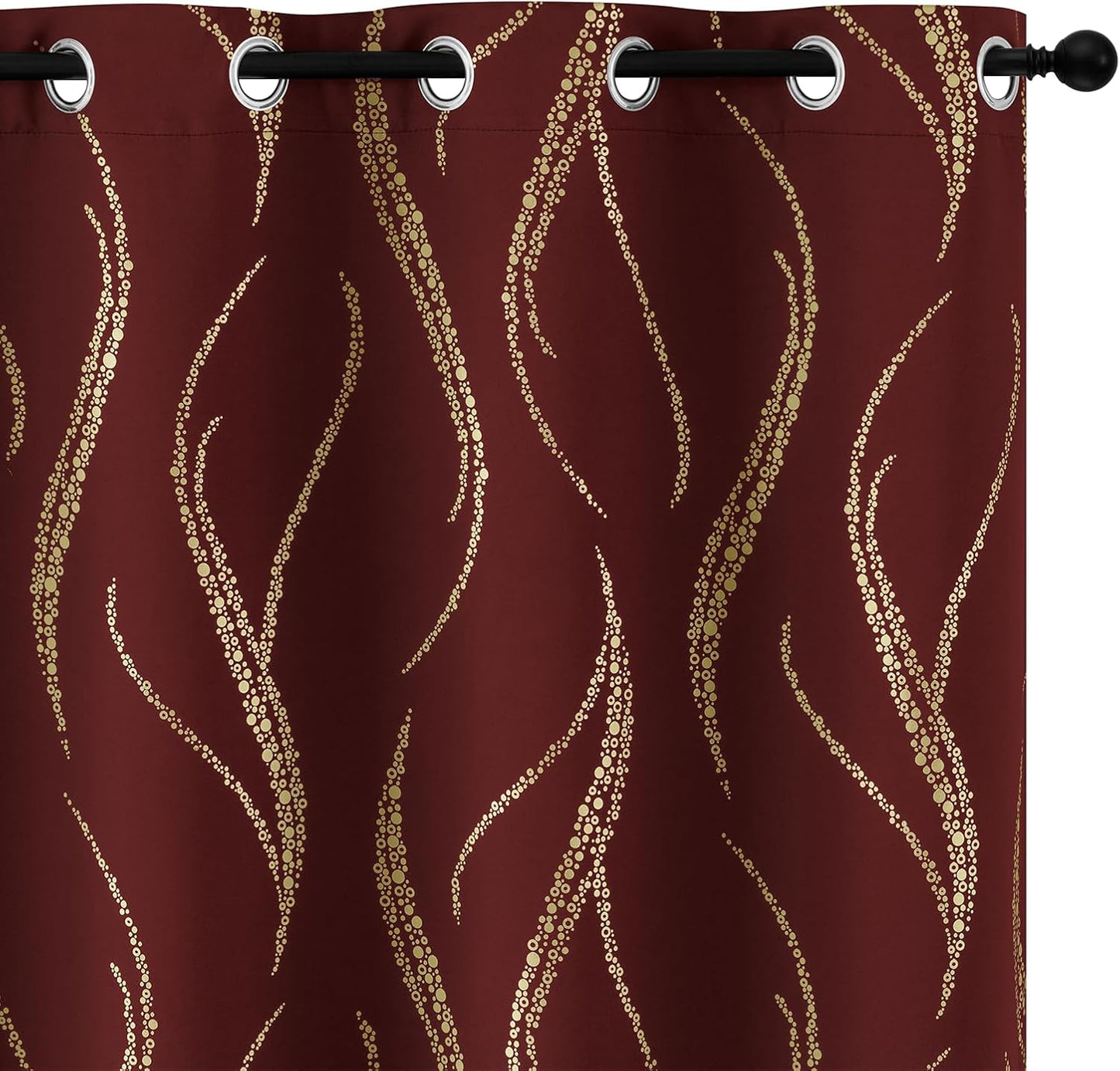 Burgundy Blackout Curtains for Livingroom Foil Print W52 X L84-Inch