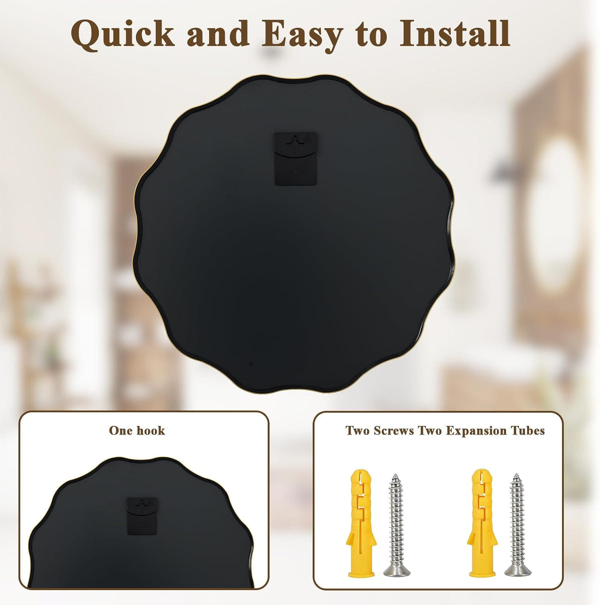 Gold Scalloped Circle Mirror, 24" Wavy Edge round Wall Mirror