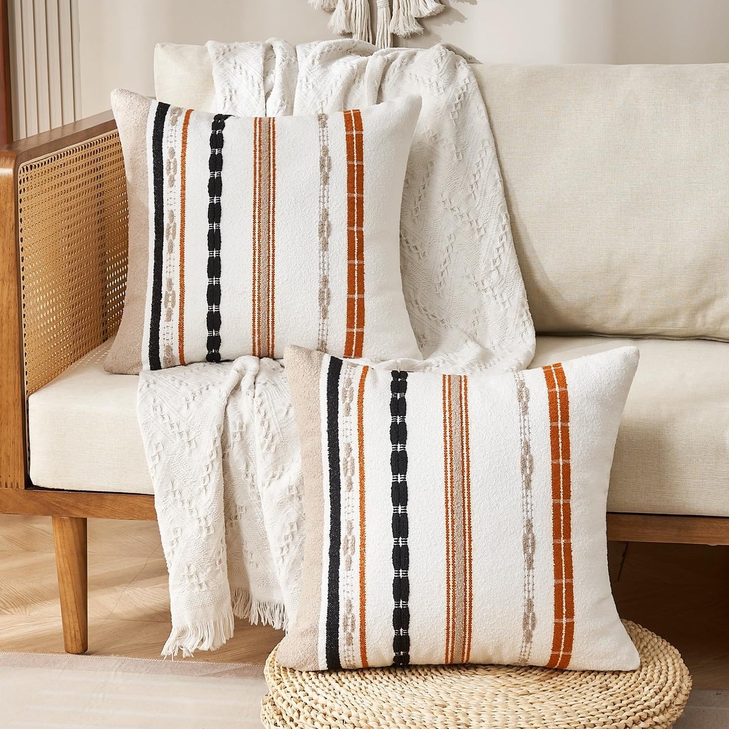 Decorative Stripe Throw Pillow Covers 18X18 Square, Set of 2