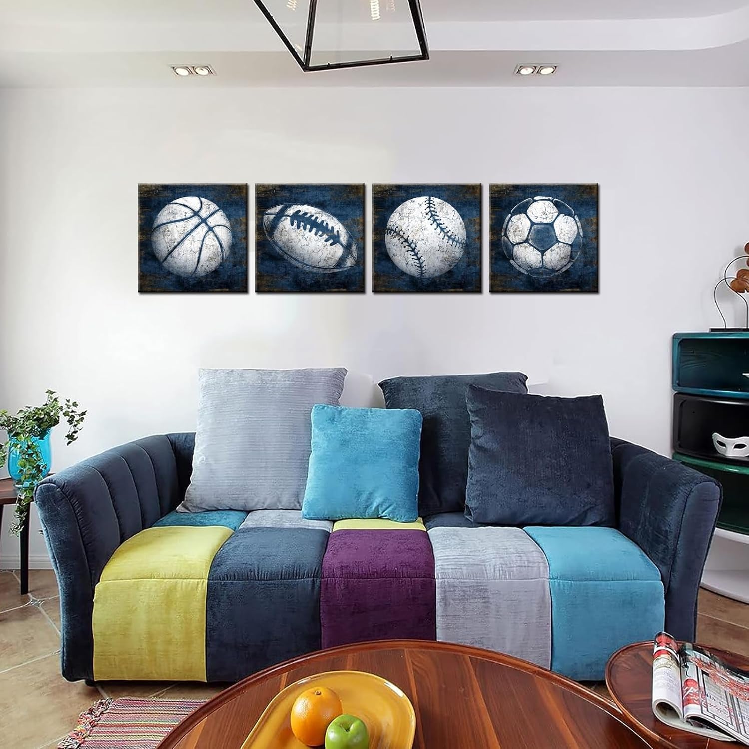 Navy Blue Sports Wall Art Décor for Teenagers Boy Room Decor 12X12Inchx4 Piece