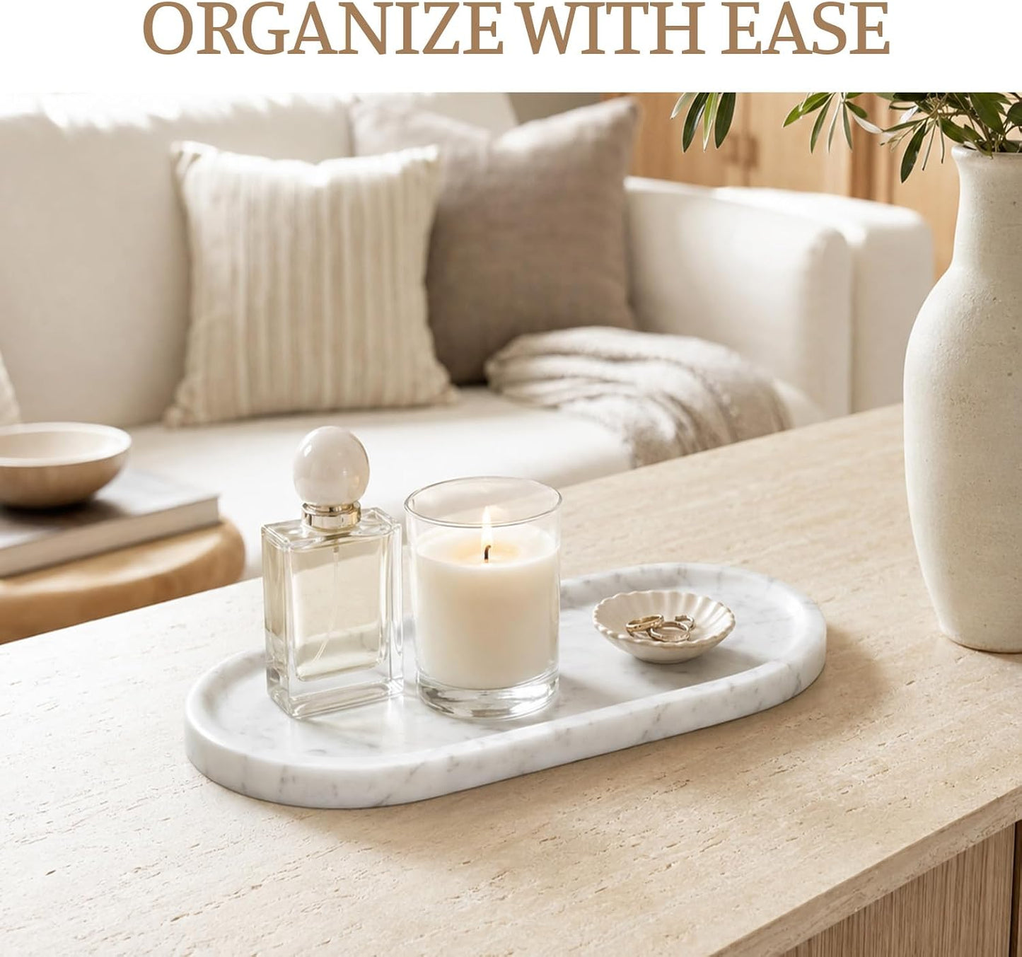 Bianco Carrara Countertop Decorative Marble Tray, 12"X6" 