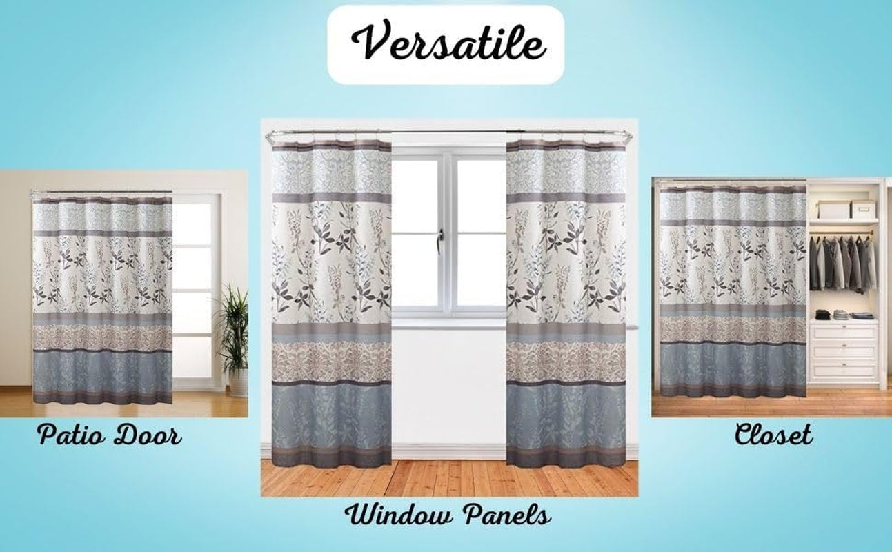 Farmhouse Floral Bordered Damask Shower Curtain - Light Blue, Beige, and Grey (72 X 70 Inches)