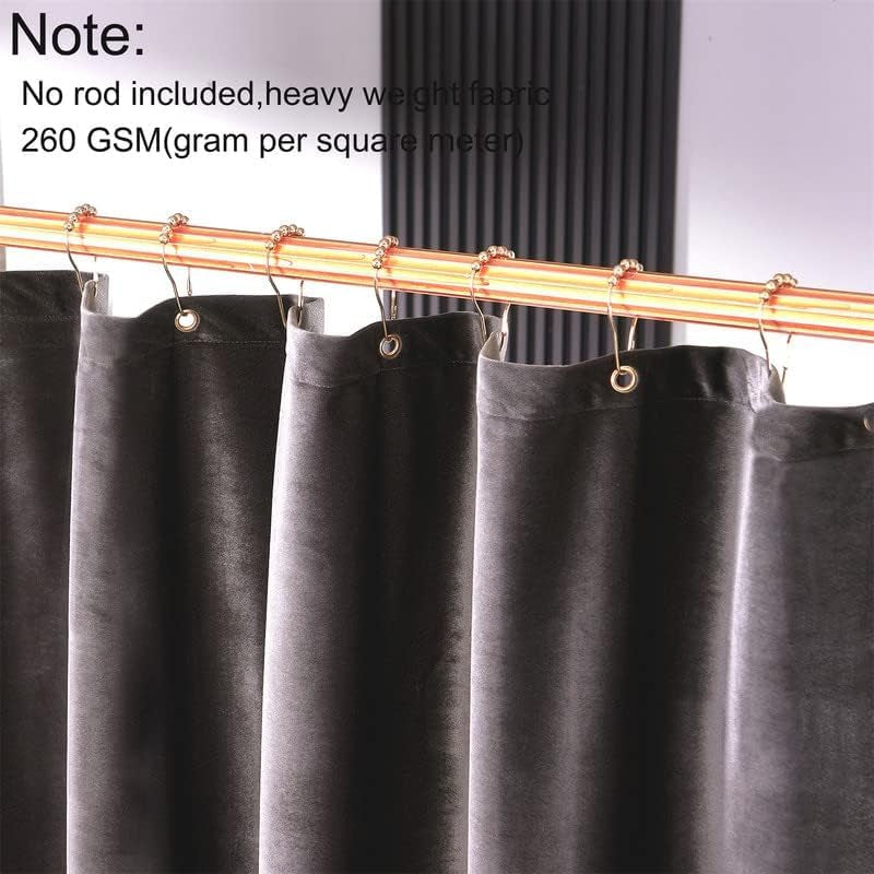 Heavy-Duty Fabric Luxury Shower Curtain with Hooks, Velvet 72 X 72 Inches (Grey)