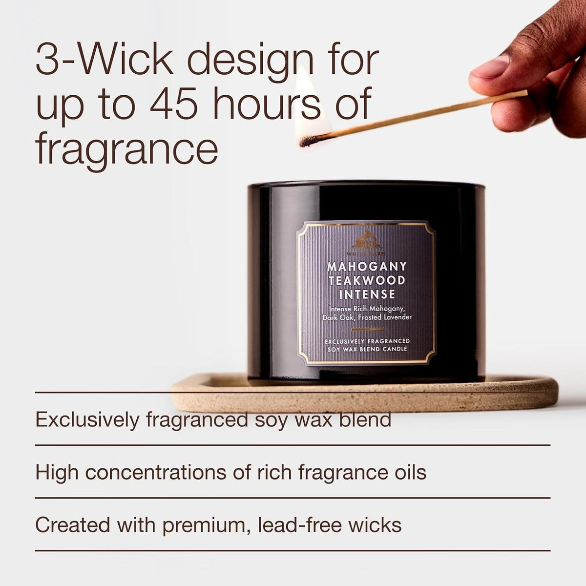 3-Wick Candle, Mahogany Teakwood Intense, Soy Wax Blend
