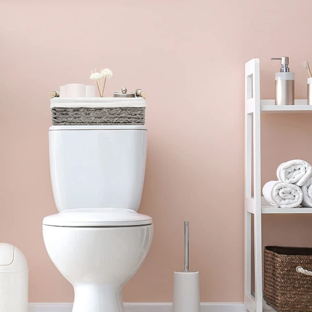 Toilet Paper Storage Basket for Toilet Tank Top (Set of 2,Grey)