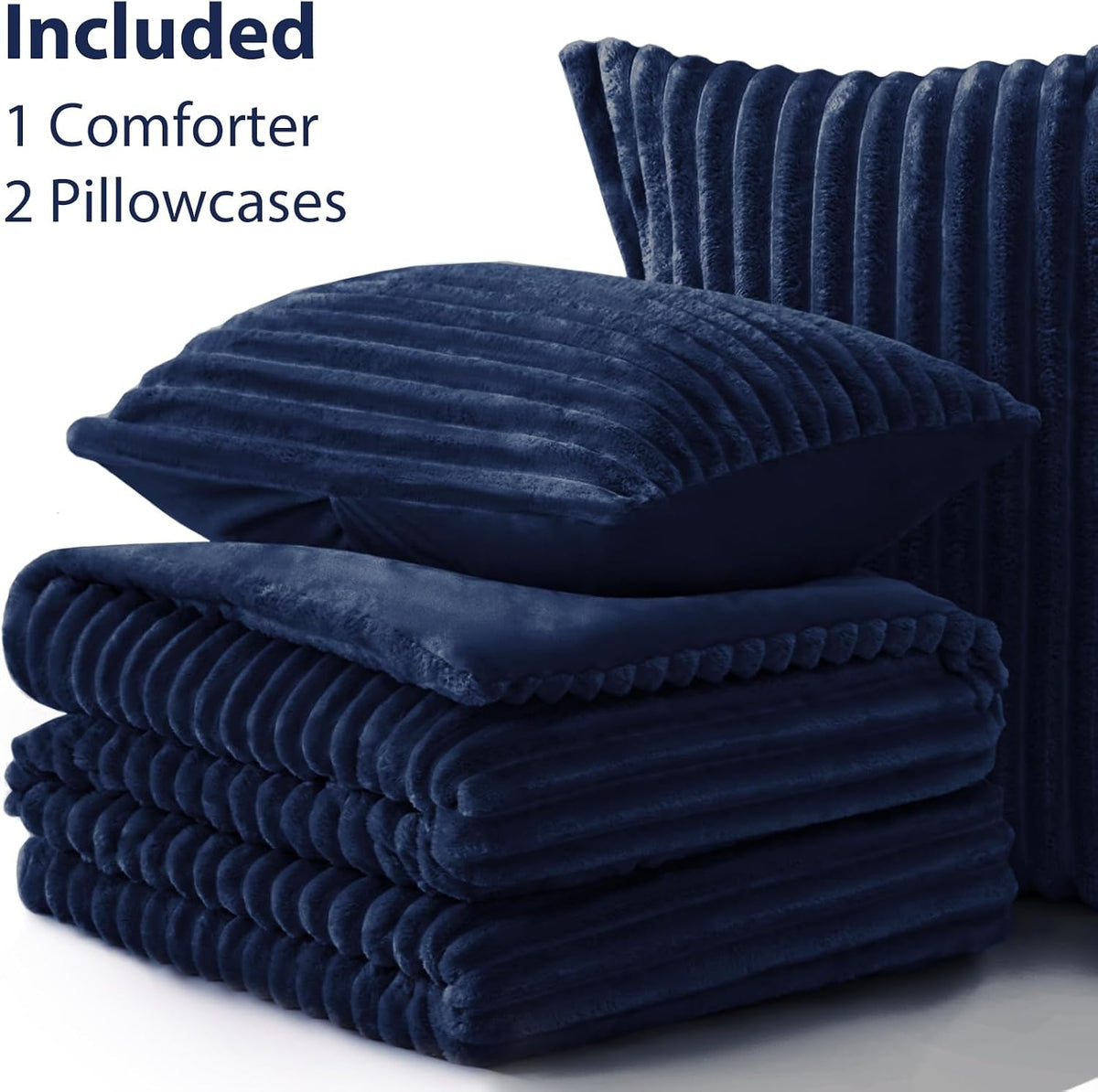 Fluffy Comforter Set Full Size,3 Pieces Bed Set,Navy Blue