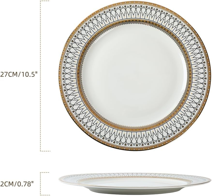 Golden Line Dinner Plates,10.5" Ceramic Plates Set of 4