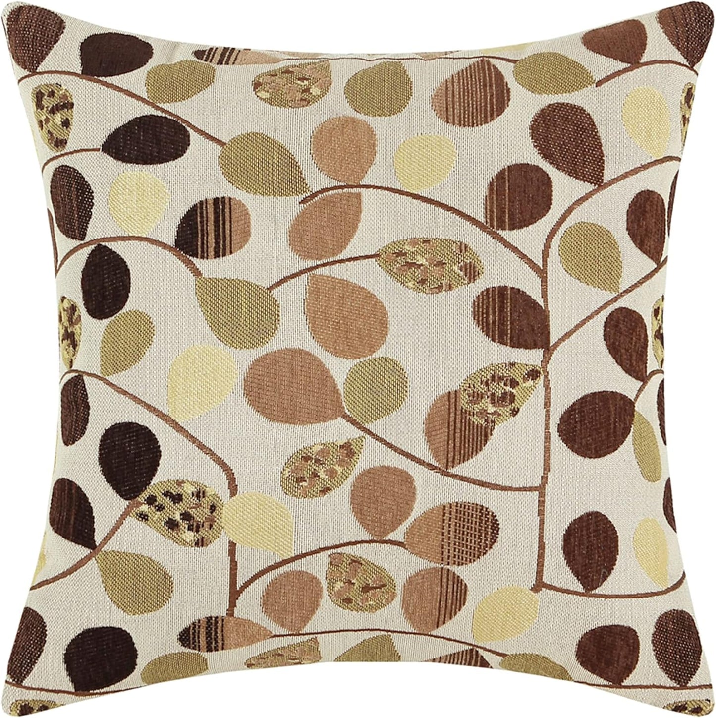 Throw Pillow Covers Luxury Chenille Cute Leaves 20 X 20 Inches Ecru Brown