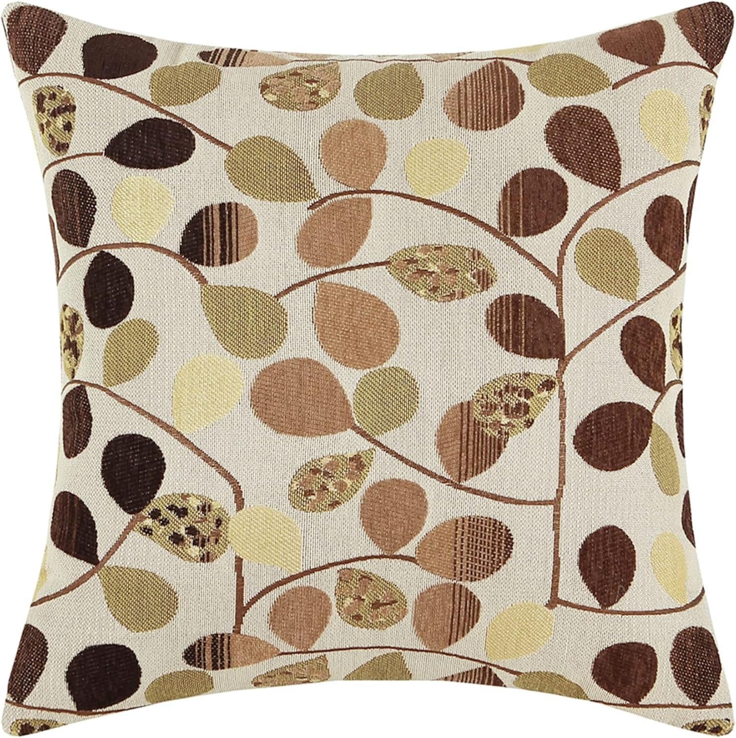 Throw Pillow Covers Luxury Chenille Cute Leaves 20 X 20 Inches Ecru Brown