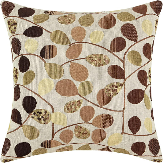 Throw Pillow Covers Luxury Chenille Cute Leaves 20 X 20 Inches Ecru Brown
