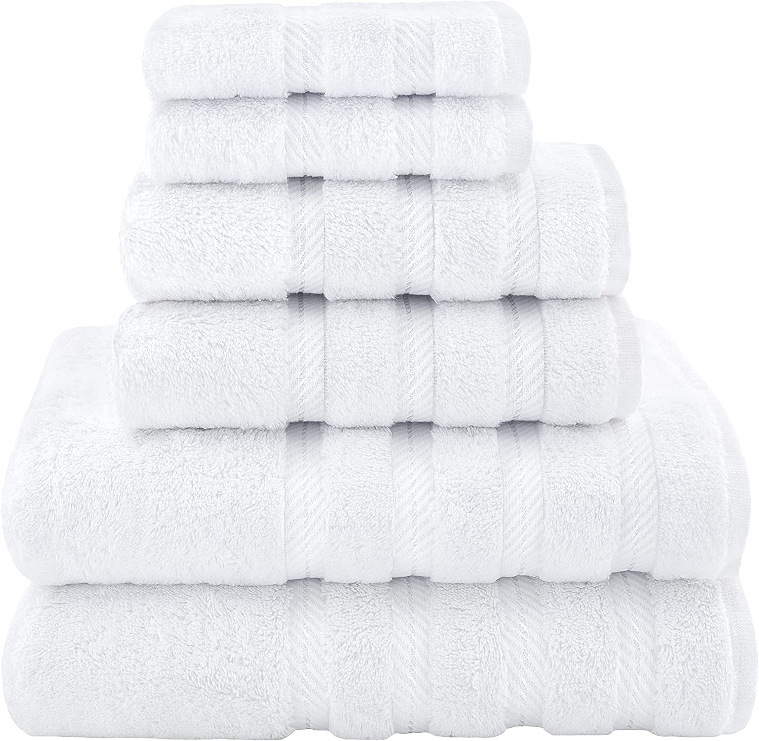 Luxury 6 Piece Towel Set,100% Cotton, White Towel Sets