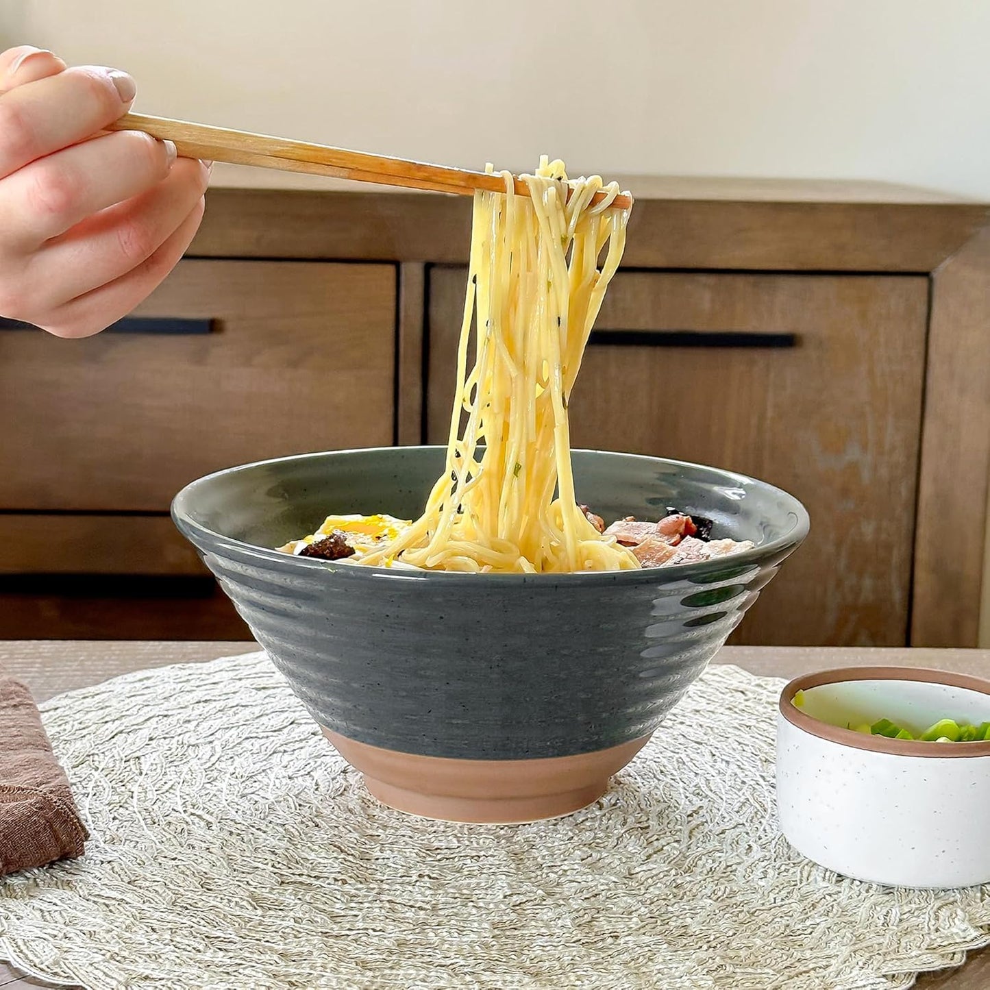 Mora Ceramic Ramen Bowl Set of 2, 45Oz, Modern Kitchen - Charcoal
