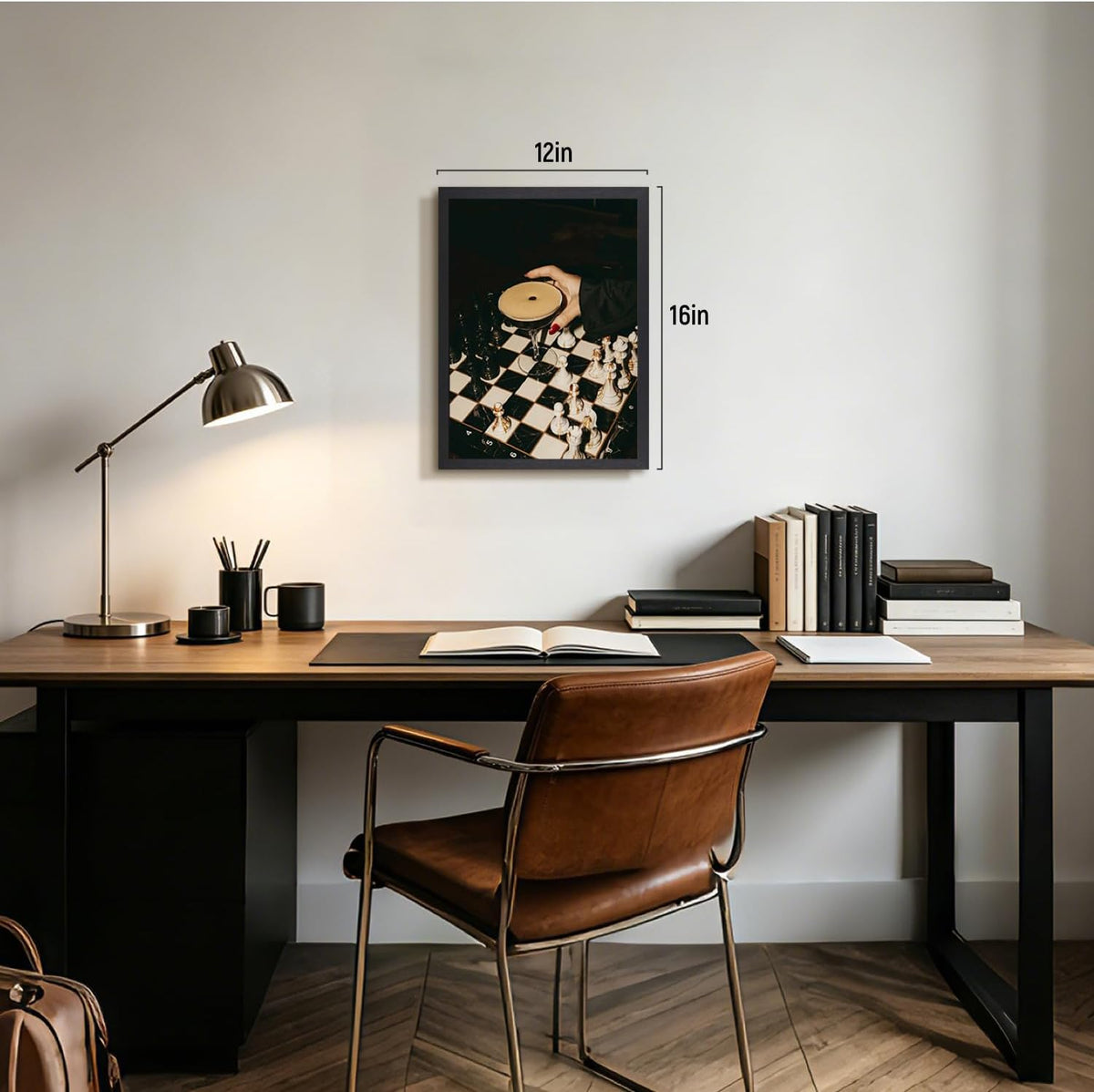 Wood Framed Chess Cocktail Wall Art, Espresso Martini Bar Wall Decor, Modern Coffee Bar Chessboard Poster Print, Moody Black and White Cafe Artwork for Kitchen Dining Room Office 12X16 Inch