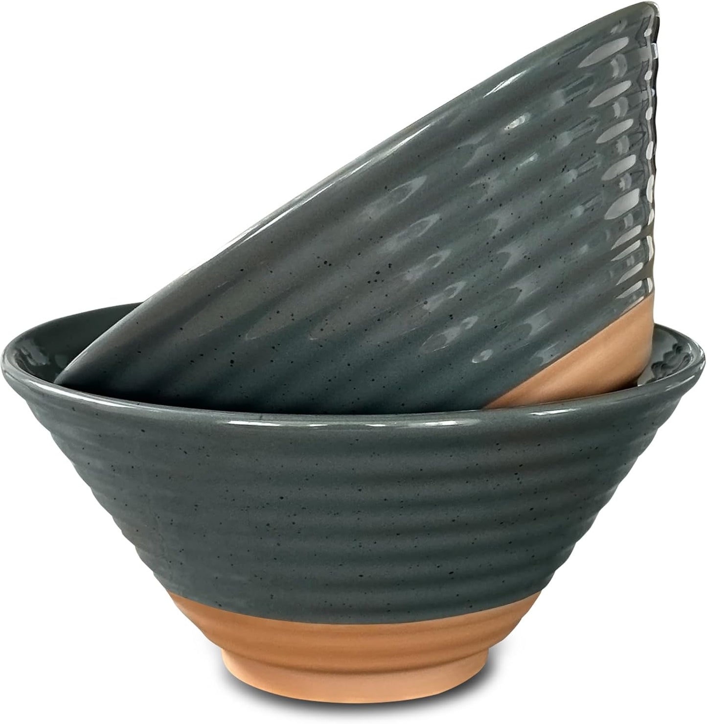 Mora Ceramic Ramen Bowl Set of 2, 45Oz, Modern Kitchen - Charcoal