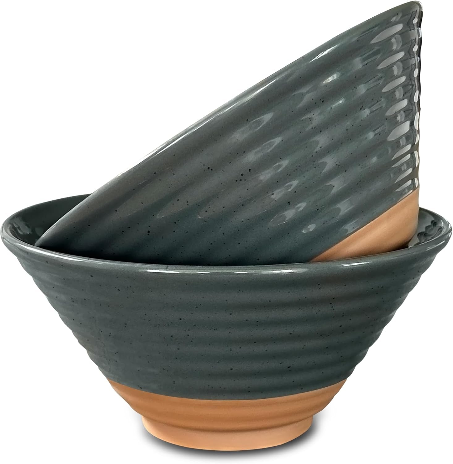 Mora Ceramic Ramen Bowl Set of 2, 45Oz, Modern Kitchen - Charcoal