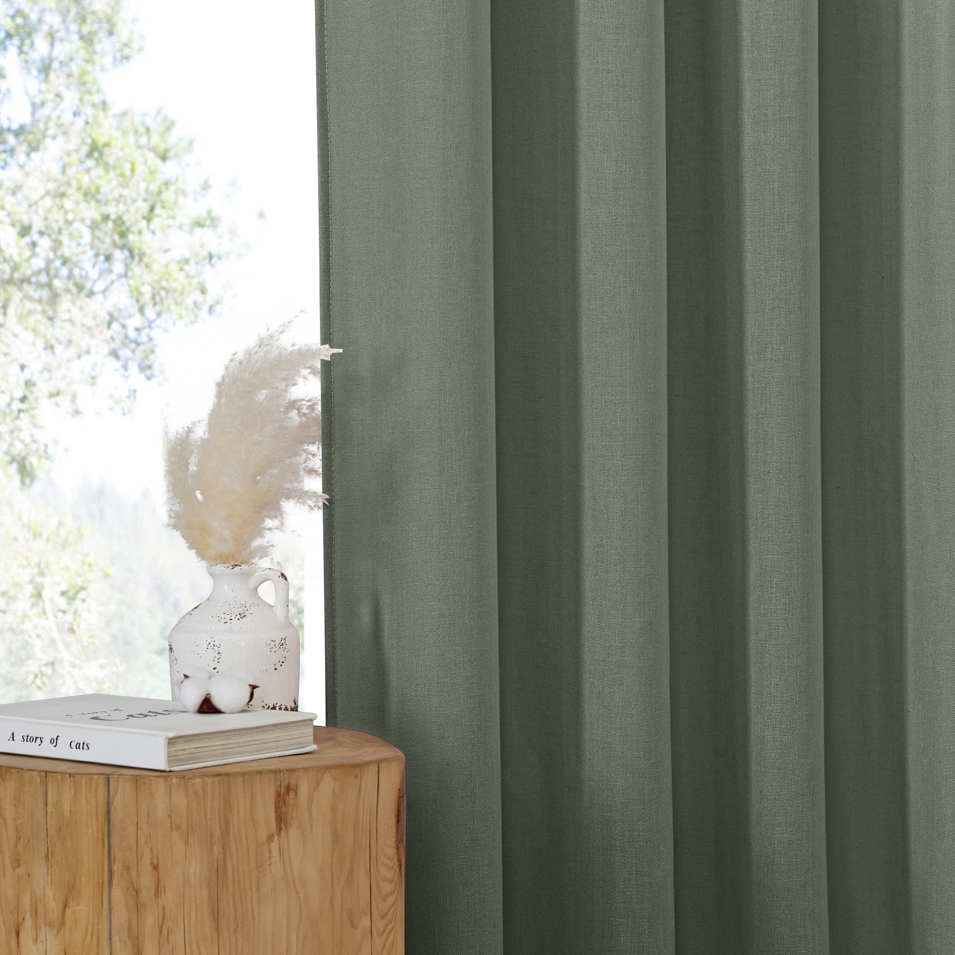 Linen Curtains 84 Inches Long, Grommet Thick Linen Blend Drape Farmhouse Light Filtering Privacy Protection Window Treatment, Lichen, 55"X84", 2 Panels