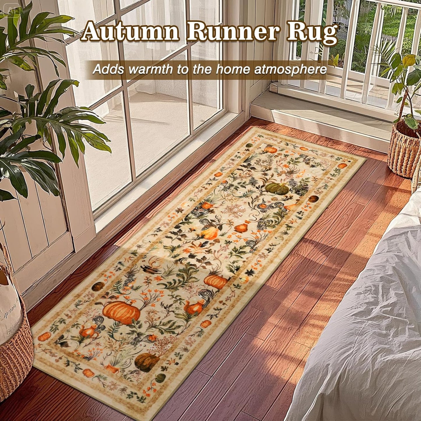 Pumpkins Fall Runner Rug Low Pile, Thanksgiving Kitchen Rugs 2X6Ft, Washable Holiday Mats for Kitchen Floor Non-Slip, Autumn Home Decor for Bedroom Entryway Laundry Room (Orange)