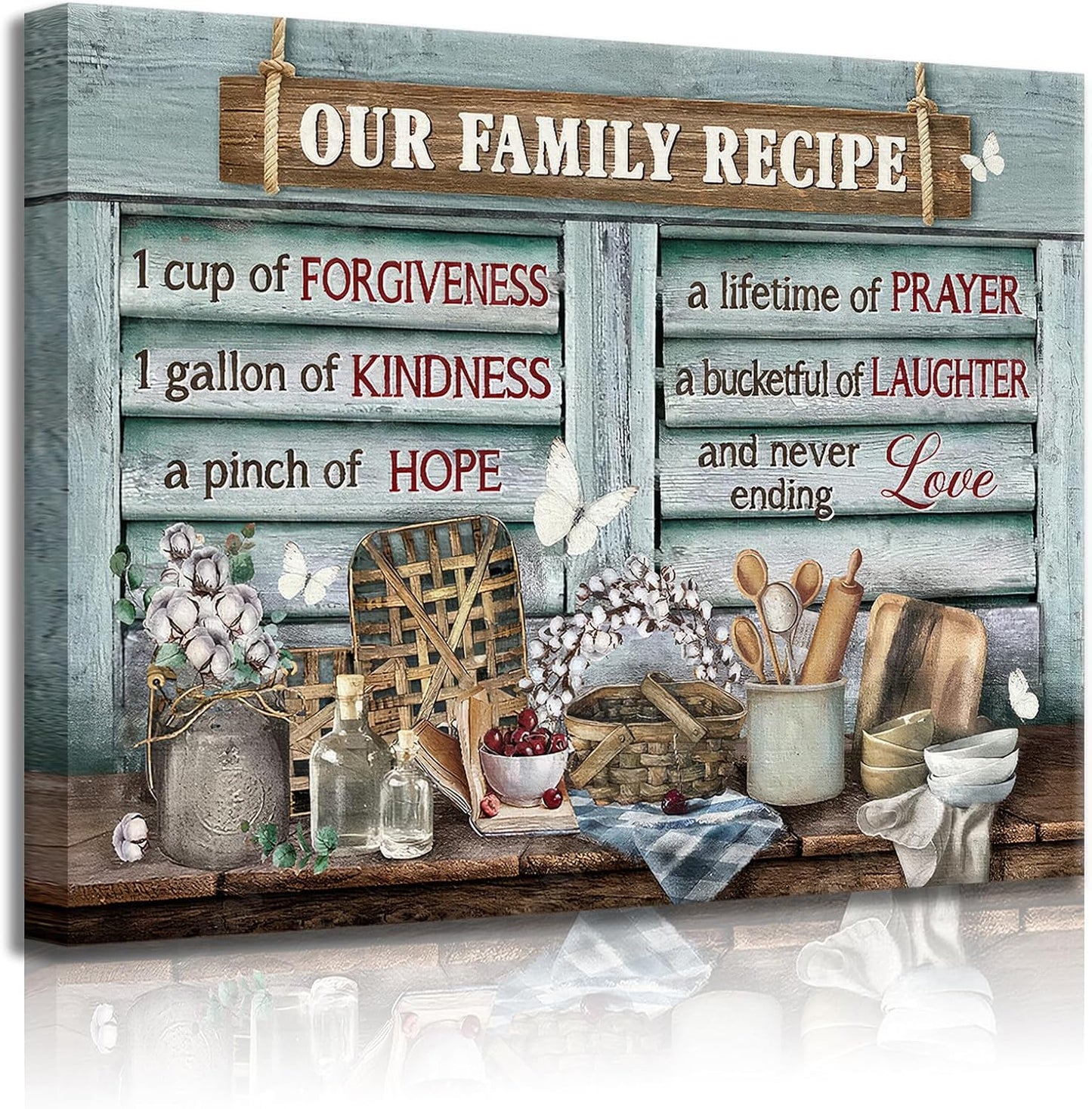 Kitchen Canvas Wall Art Retro Rustic Farmhouse, Kitchen Sign Family Recipe Theme Canvas Prints